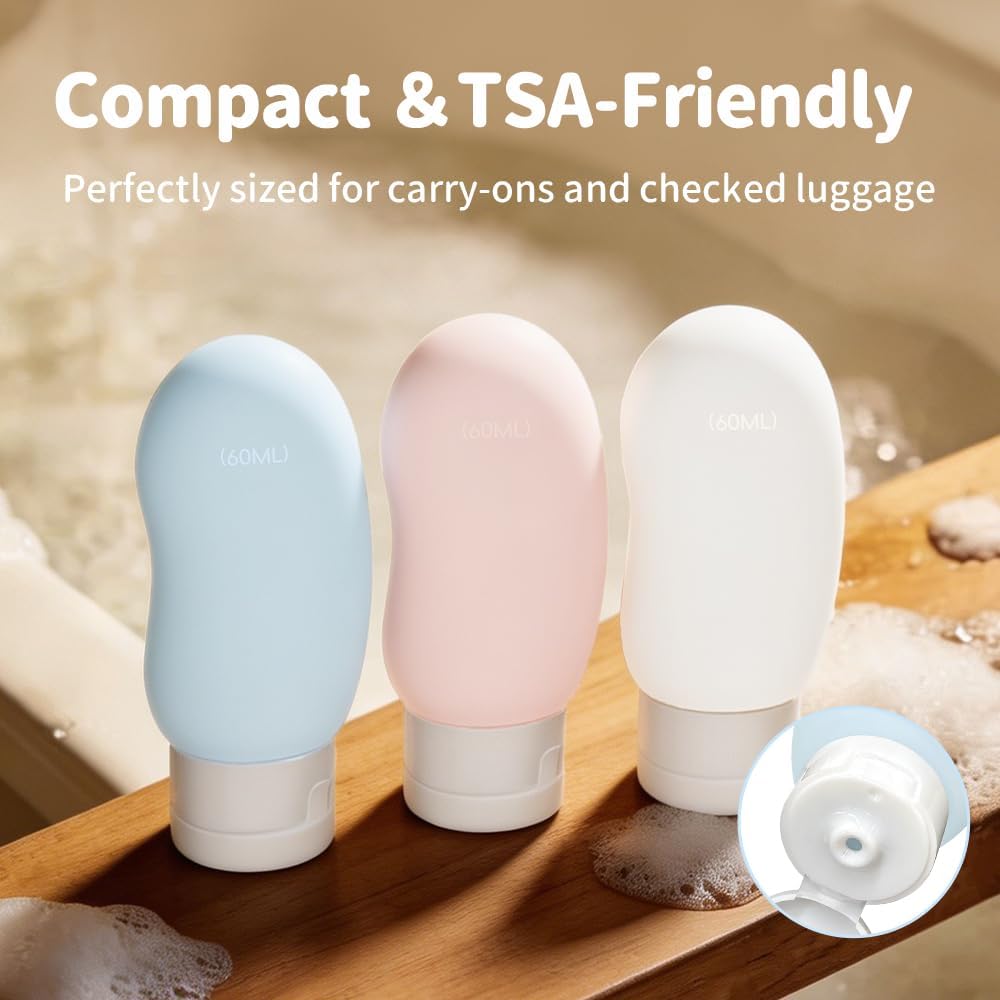 Travel Bottles 4 Pack - 2oz TSA Approved Leak-Proof Containers | Ergonomic Design for Shampoo & Conditioner