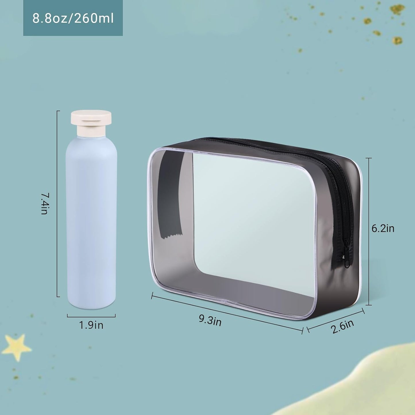 Travel Refillable Shampoo Bottles - 8.8 oz Empty Squeeze Containers for Liquids | 4 Pack