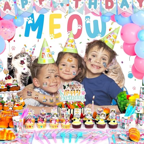 50 PCS Cat Temporary Tattoos for Kids Birthday Parties