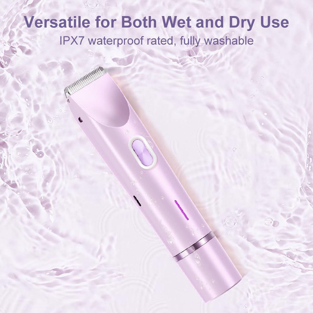 ANFOOS Women's Electric Shaver Bikini Trimmer for Women Razors 2-in-1 Dual Head Design IPX7 Waterproof Wet & Dry Use Body Groomer Hair Trimmer Remover for Facial Underarm Arm Face Leg Bikini (Purple)