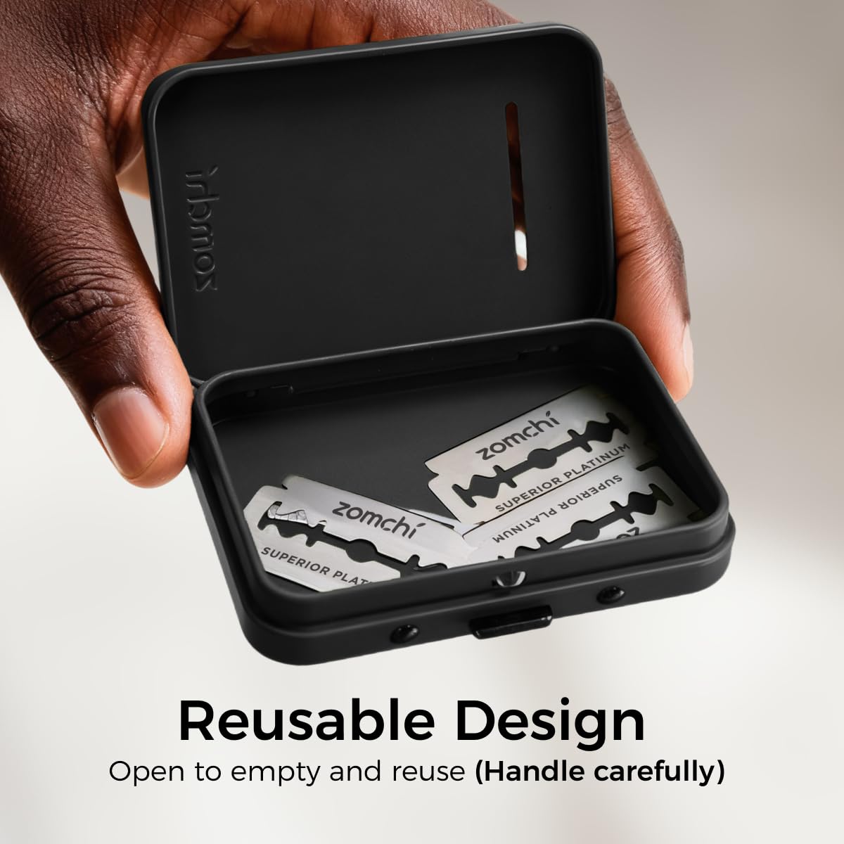 ZOMCHI Razor Blade Bank for Used Double Edge Safety Razor Blades, Compact Disposal Container for Safe Storage and Travel (Matte Black)
