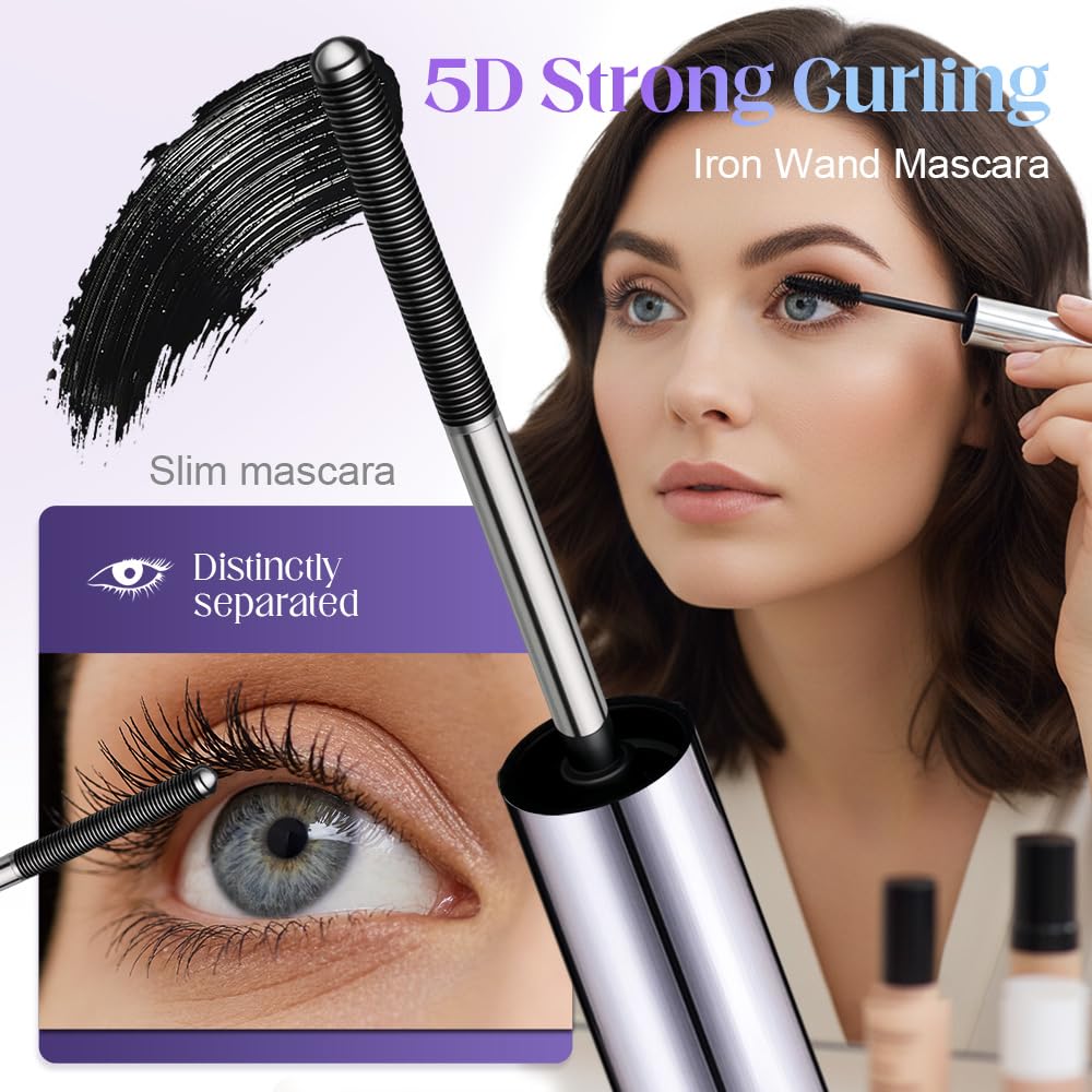 Waterproof Fibre Mascara, 2026 Upgrade Threaded Wand Lash Mascara Lengthening Curling Screw Head, Long Lasting Smudge Proof Tubular Mascara Clump Free Dramatic Volumizing