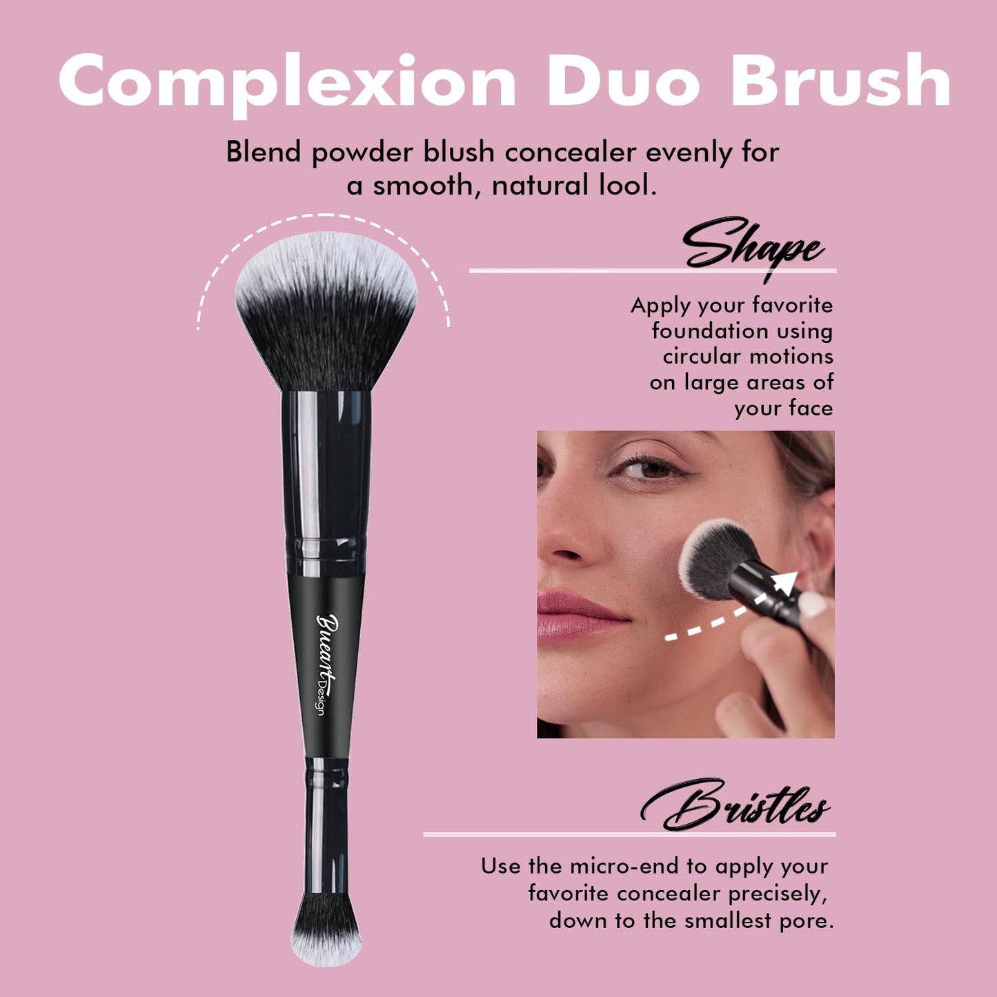 Bueart Design Dual Ended Cream Powder Brush and Complexion Duo Foundation Concealer Brush For Foundation, Setting Powder, Blush, Bronzer, Concealer M4