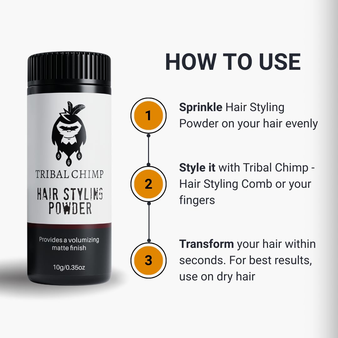 Tribal Chimp Hair Styling Powder for Men & Women – Hair Volumizer & Texture Powder for All Hair Types with Matte Finish – 24H Invisible Hold, Adds Volume & Texture, Non-Sticky and Smells Great