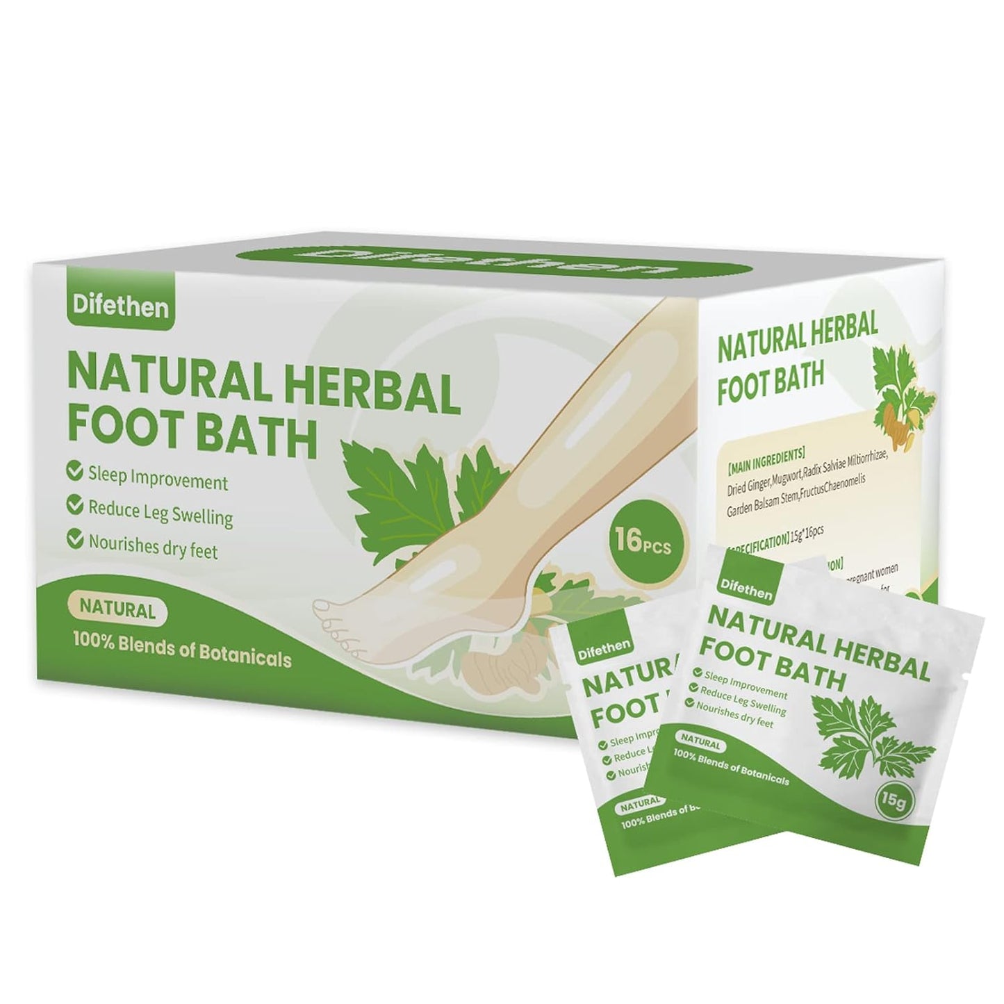 Mugwort Herbal Foot Soak - Lymphatic Ginger Bath Bag for Anti-Swelling | 15g x 10 Packs
