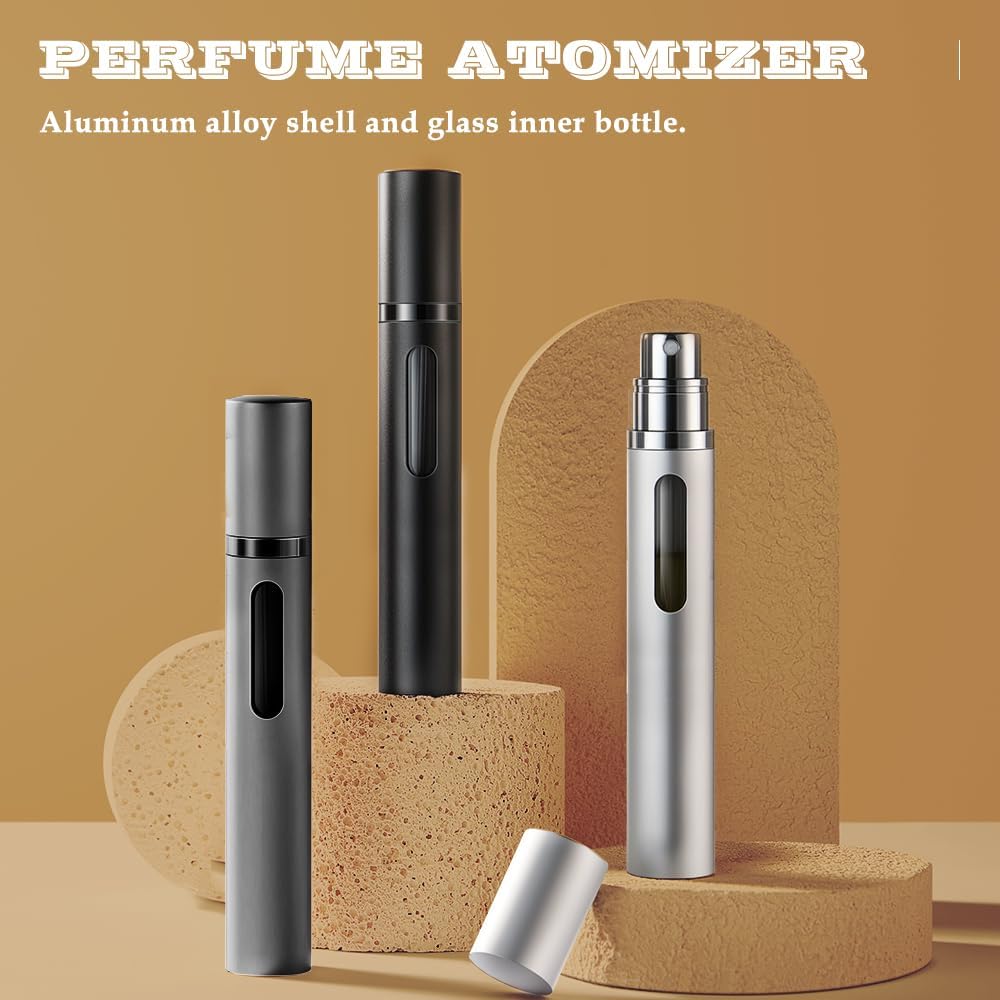 Travel Perfume Atomizer - 10ml Refillable Bottles | Mini Cologne Sprayer Set (Black, Grey, Silver)