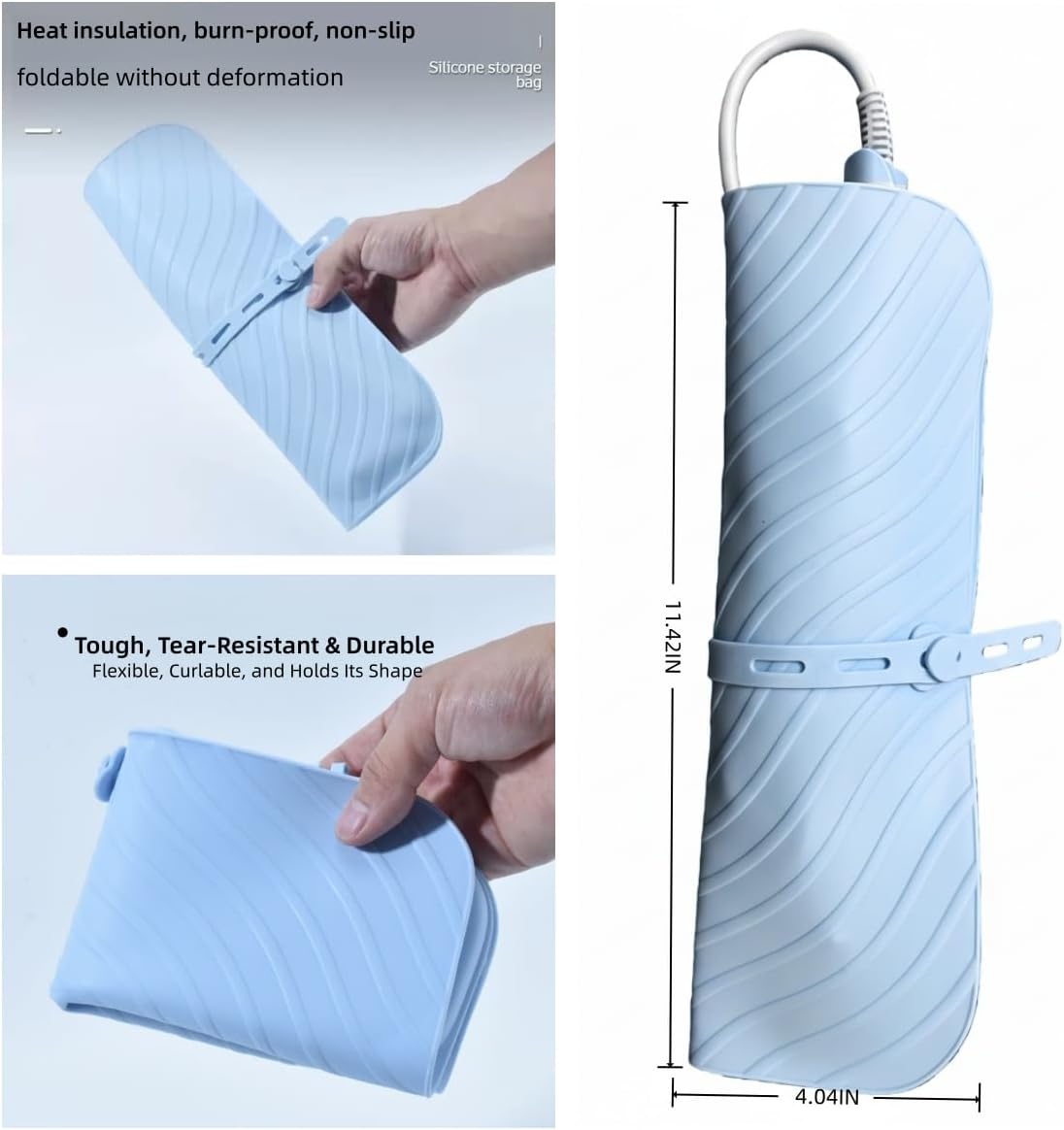 Silicone Heat Resistant Mat Pouch - 2 in 1 Portable Travel Storage Bag for Curling Iron & Hair Tools | Blue