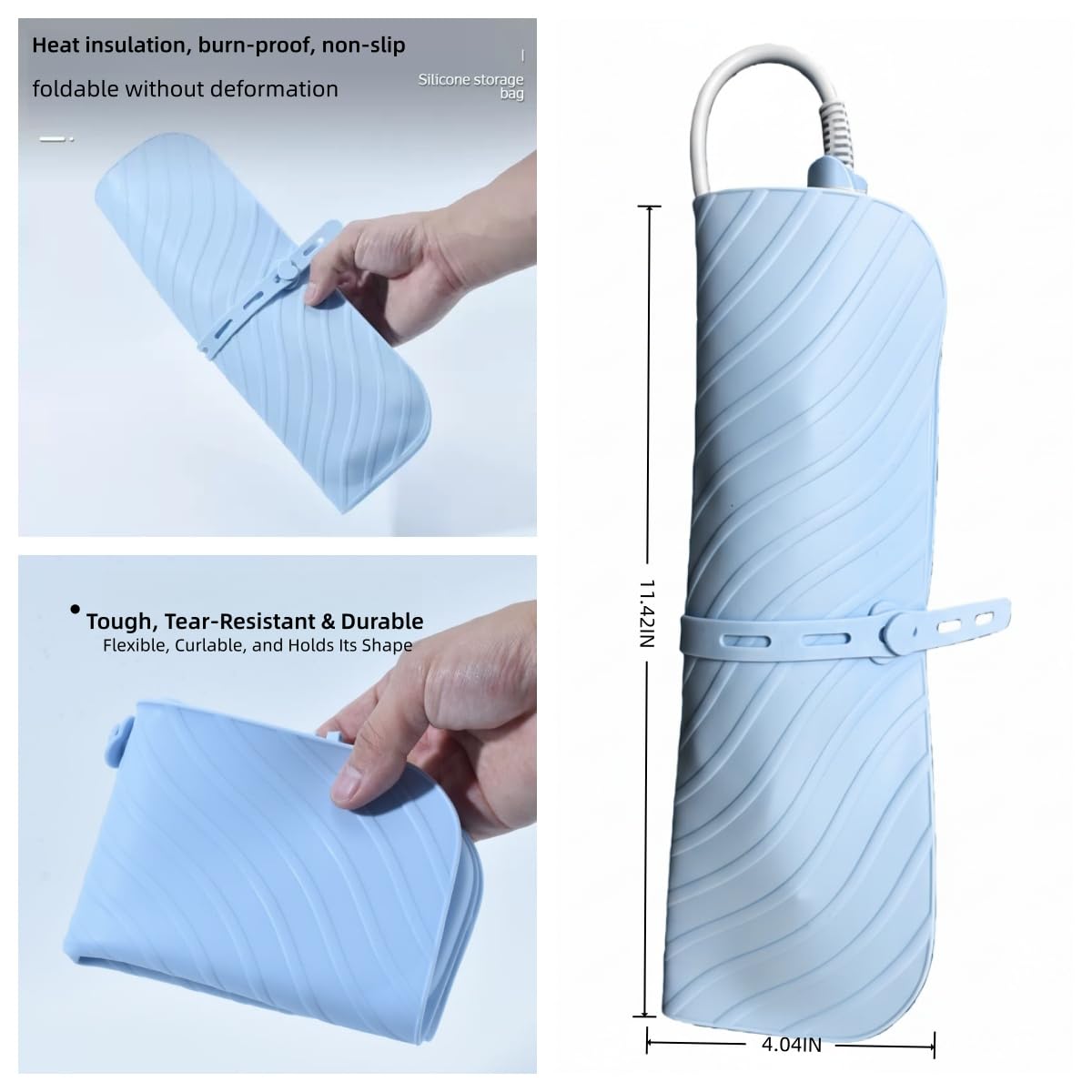 Oversize Silicone Heat Resistant Mat Pouch – 2 in 1 Portable Travel Storage Bag for Curling Iron, Flat Iron, Hair Straightener and Hot Styling Tools (Blue)