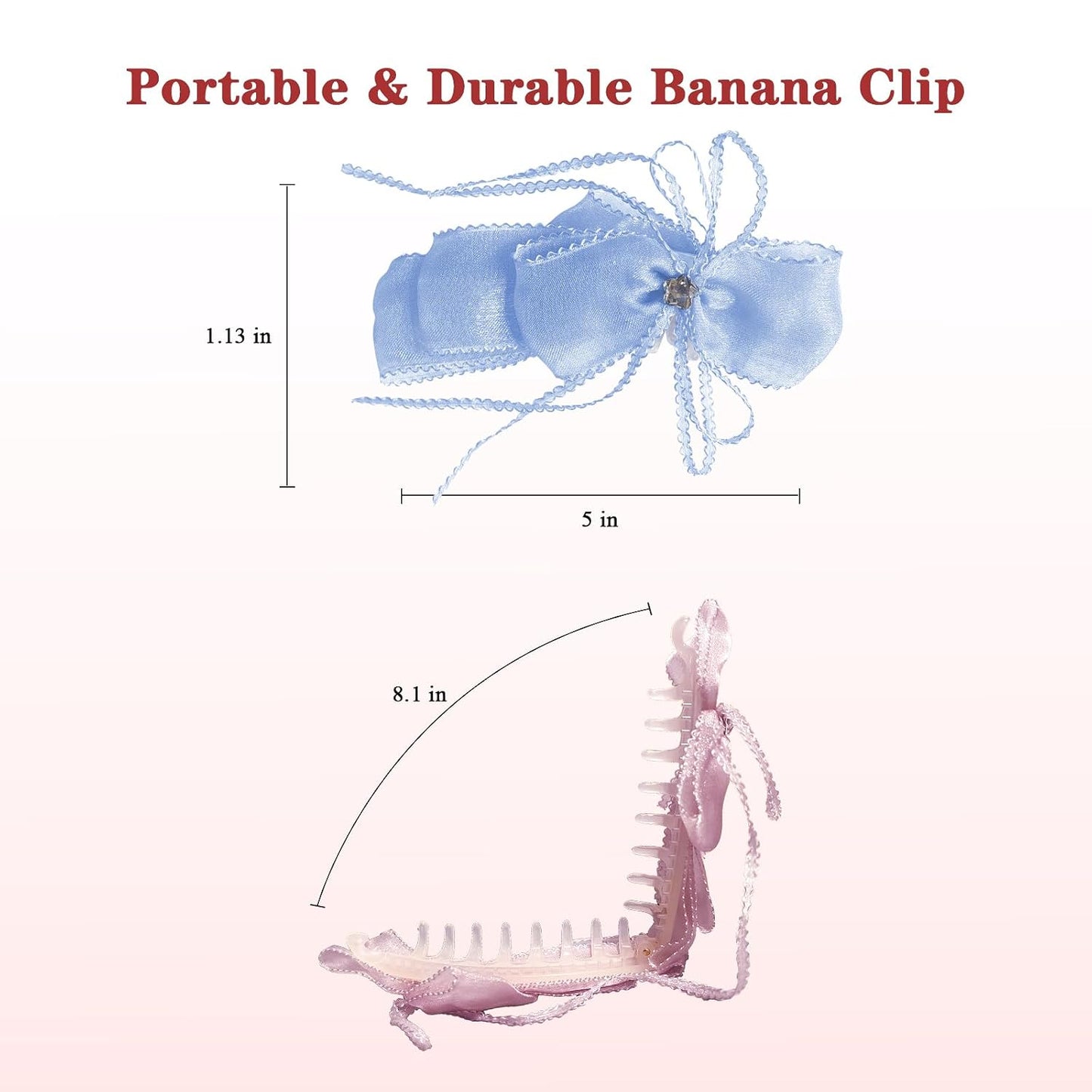 Banana Clips for Women - Cute Satin Polka Dot Hair Bow Claw Clips | Perfect for Thick & Thin Hair - Seersucker Yellow