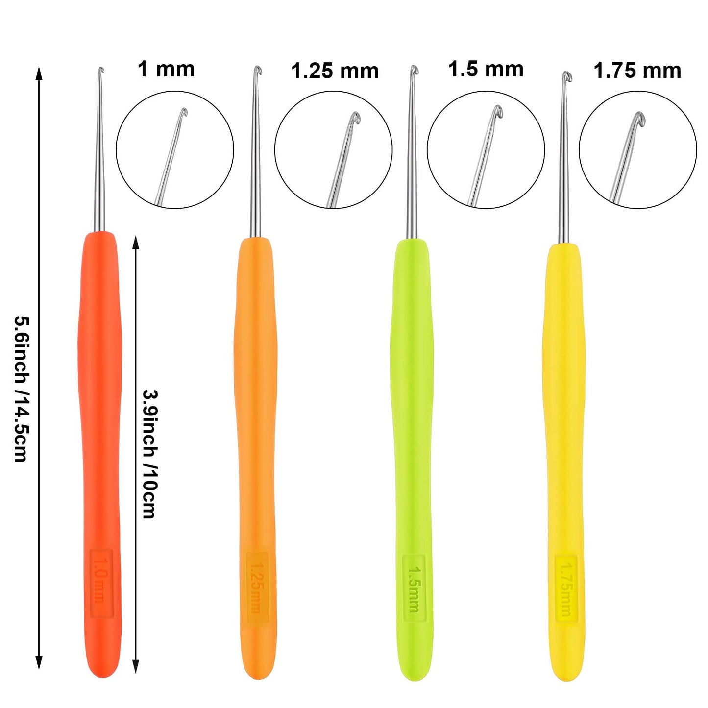 WILLBOND 4 Pieces Hair Highlighting Needles Small Crochet Hooks Precision Metal Needles Crochet Knitting Hooks with Soft Handles, 1 Mm, 1.25 Mm, 1.5 Mm, 1.75 Mm, 4 Colors