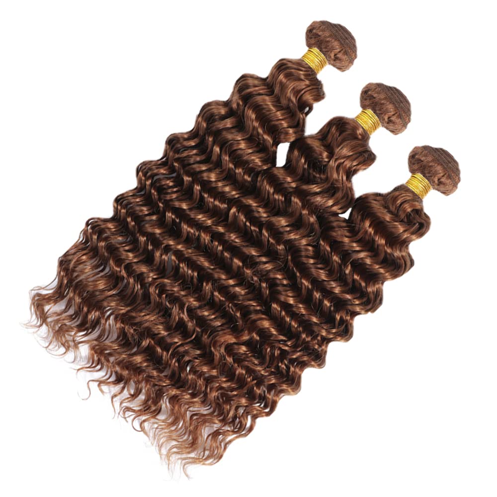 #30 Brown Bundles Human Hair Deep Wave Bundles 26 28 30 Inch Brown Deep Wave Bundle Unprocessed Brazilian Virgin Weave Hair 3 Bundle 50 Gram Per Bundle