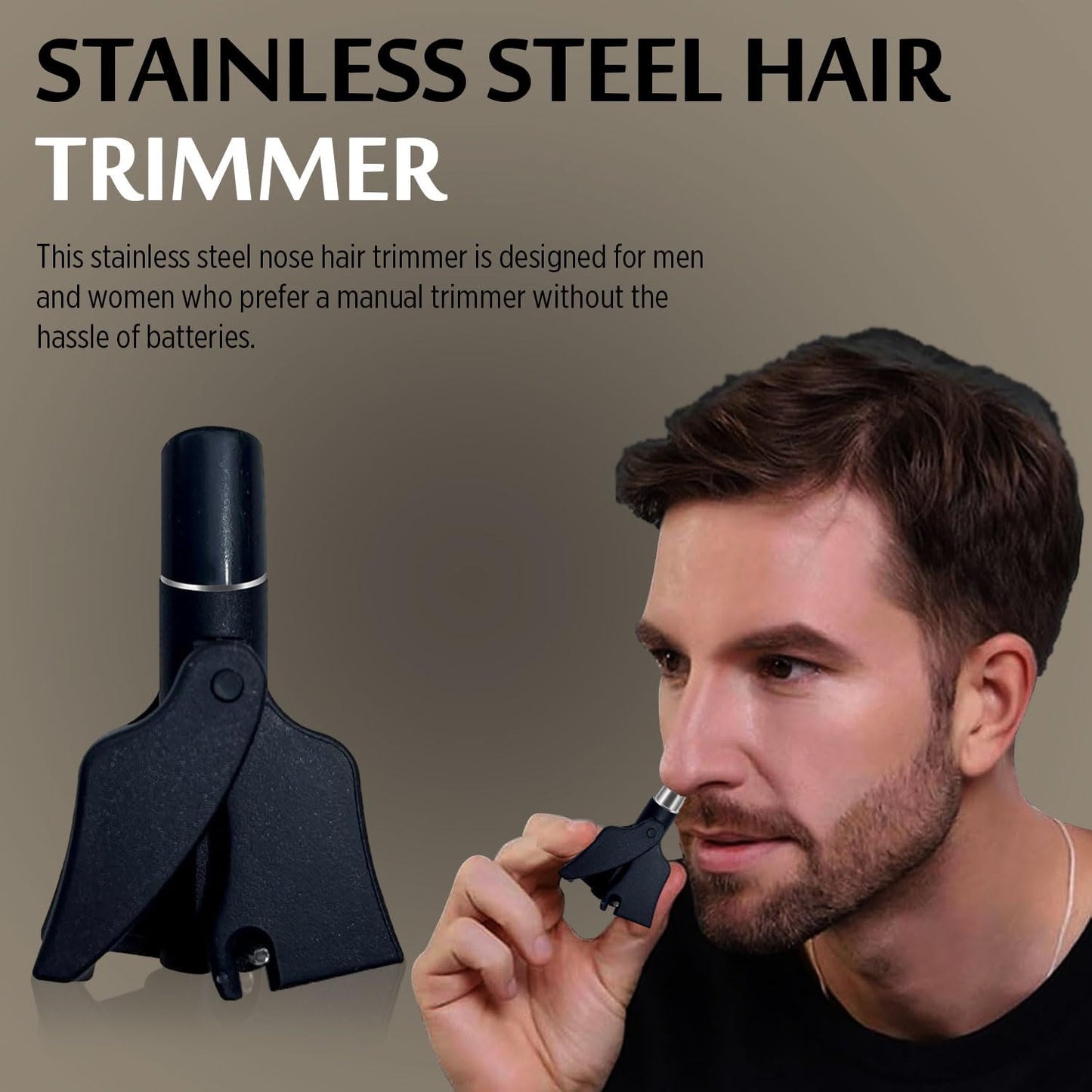 Infinity Choices Stainless Steel Hair Trimmer for Men and Women | Manual Nose and Ear Hair Trimmer | Nose Clippers, 360° Rotating Hair Trimmers | Washable Nose Hair Remover | Gray