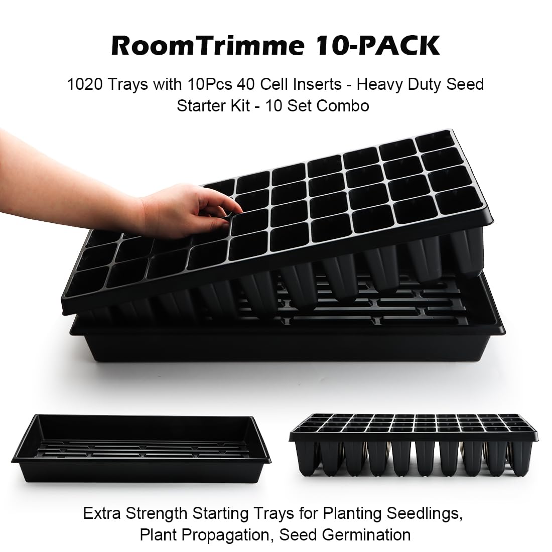 RooTrimmer 10 Pack 1020 Seed Starter Trays and 10 Pcs 40 Cell Plug Trays, Thick Durable Seedling Plastic Nursery Tray for TD542 1020 Tray Germination (10 Sets)
