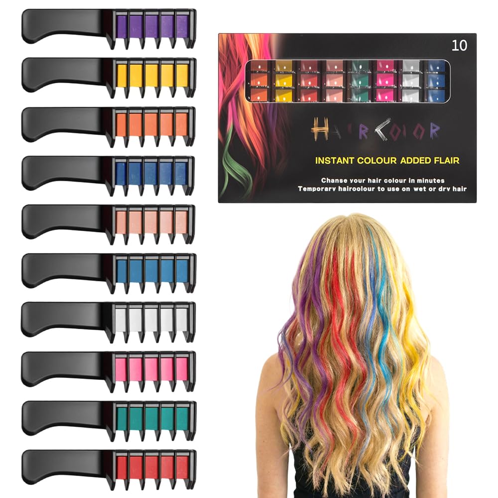Festive Fun Hair Chalk Combs - 12 Washable Temporary Hair Dye Combs for Girls & Women | Perfect for Birthday Parties & Creative DIY