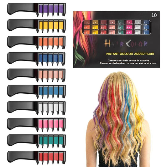 Festive Fun Hair Chalk Combs - 12 Washable Temporary Hair Dye for Girls & Women | Perfect for Parties & Creative DIY