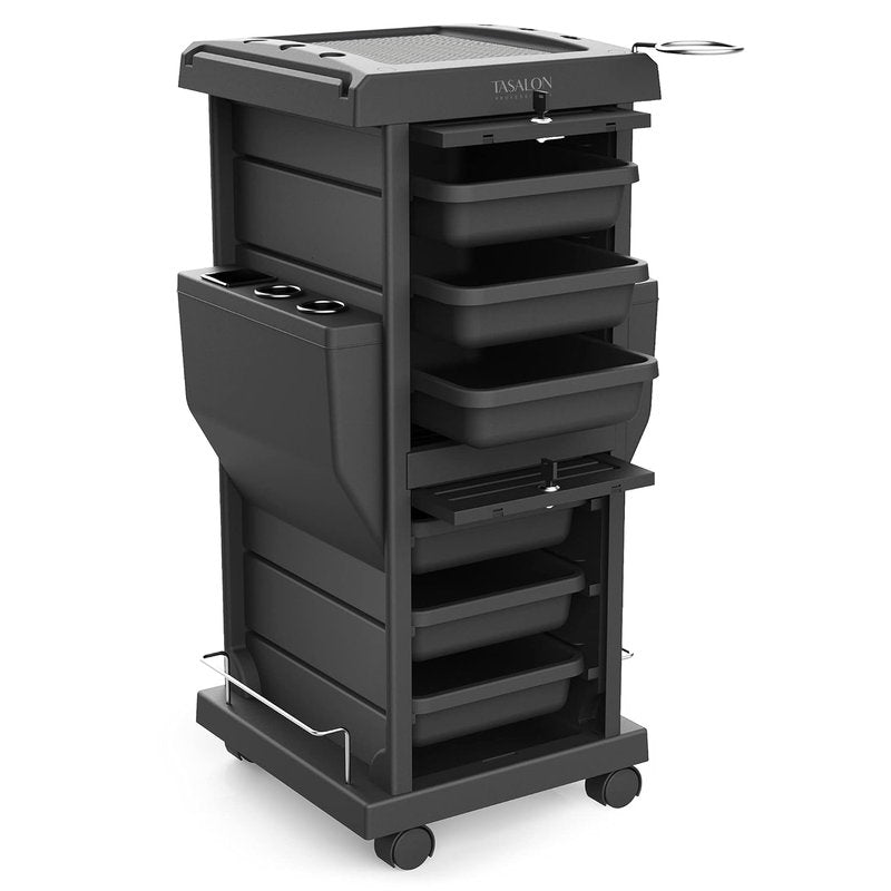 TASALON Professional Salon Trolley Cart - Lockable 6 Tray Mobile Storage for Hair Salon | Black