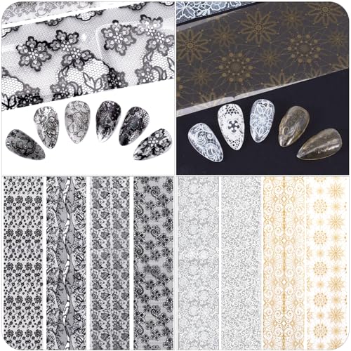 SmallCat Nail Transfer Foil - 20 Sheets Black, White, Gold, 7.87"x1.57"