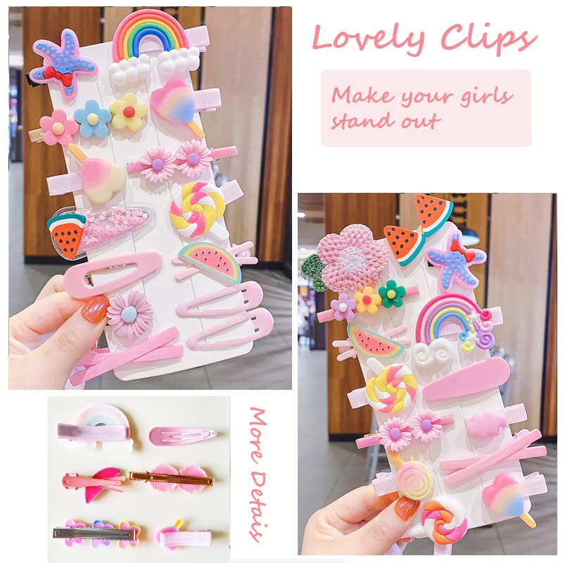 Ivylovme 28 PCS Cute Hair Clips Set for Girls - Animal, Flower & Rainbow Designs