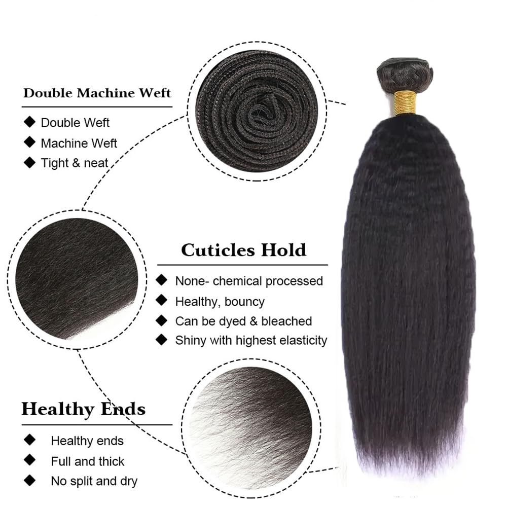 26 28 30 Inch Yaki Straight Human Hair Bundles kinky Straight Bundles Kinkystraight Human Hair Bundle LadrXadr Kinky Yaki Bundle 1B Color 150g
