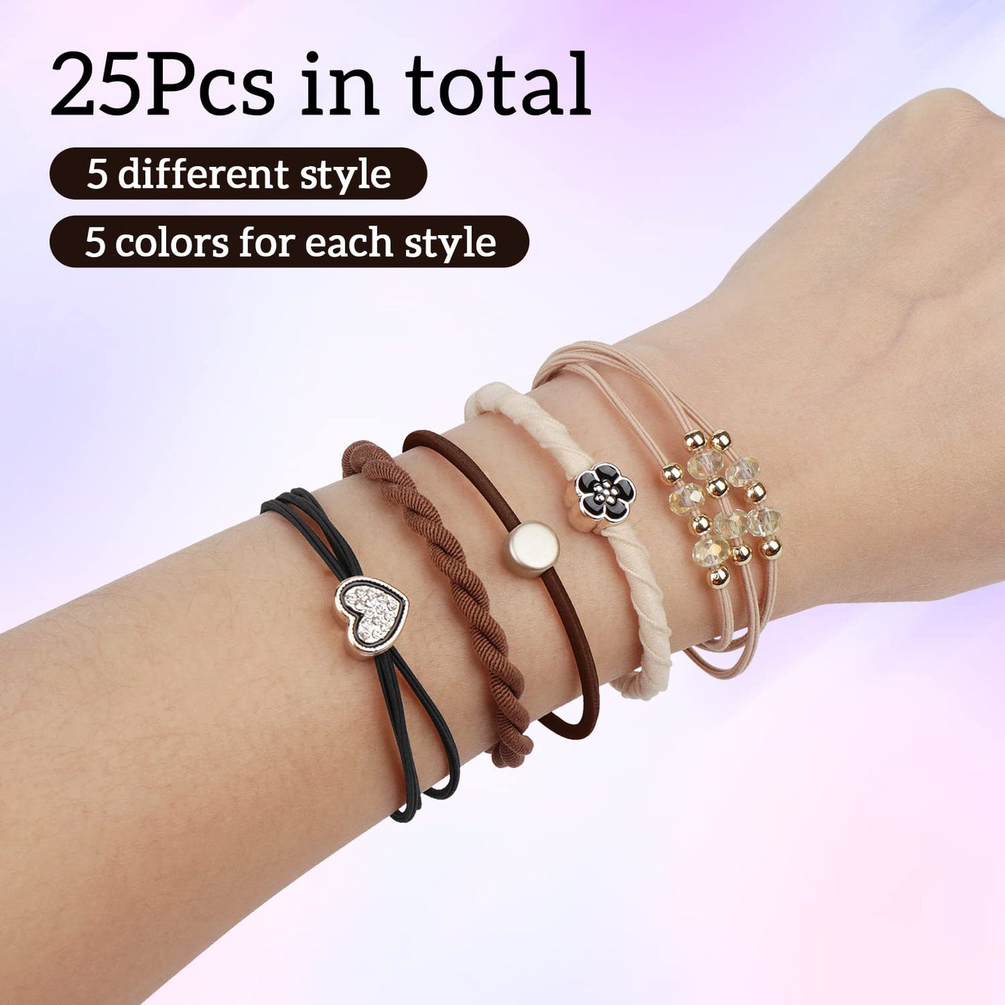 25 Pcs Hair Tie Bracelets - Stylish Boho Hair Ties for Women | No Damage Ponytail Holders in 6 Trendy Colors