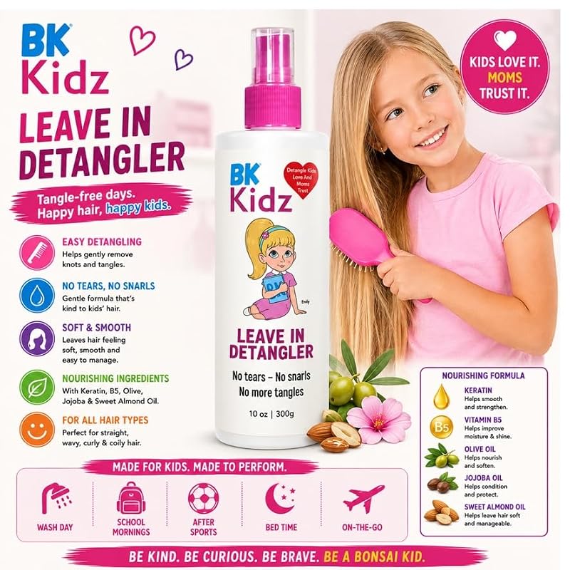 Bonsai Kids Hair Detangler Spray 10oz - Gentle Kids Hair Tamer & Leave-In Conditioner