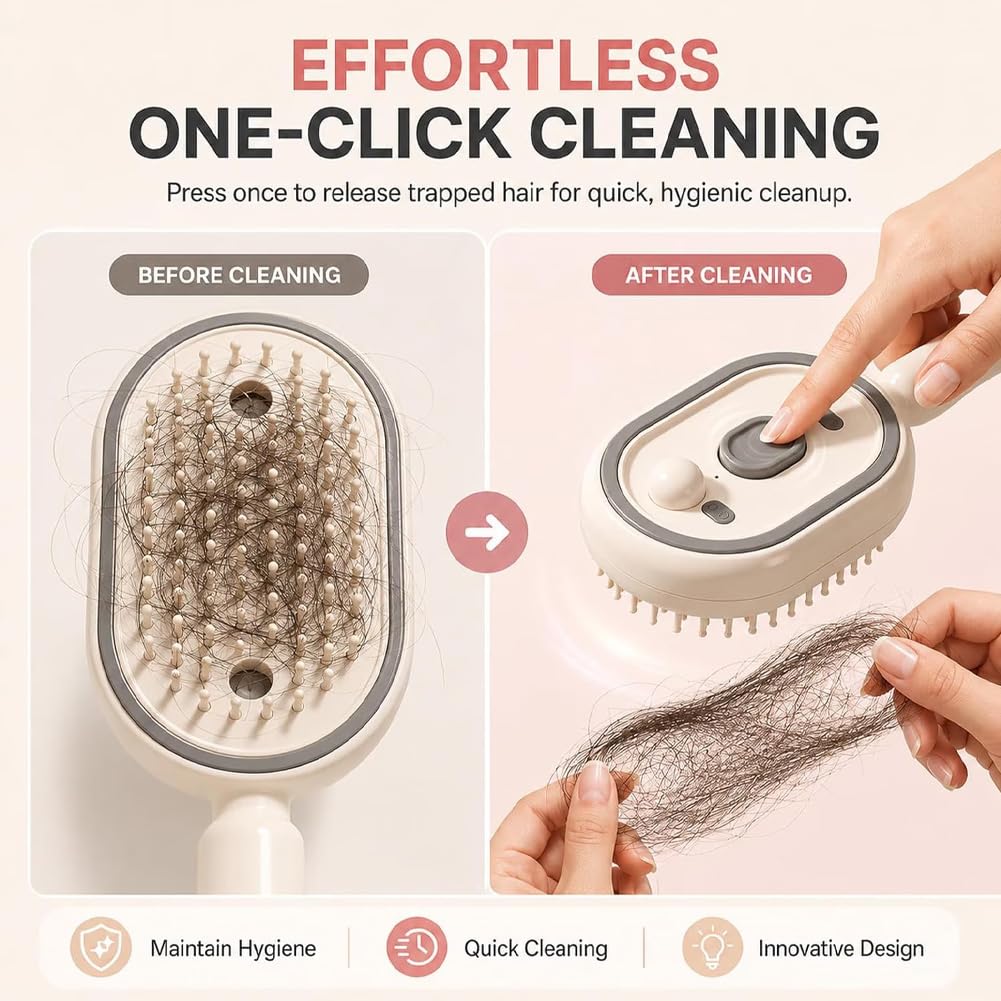 5 in 1 Air Cushion Hair Brush, Electric Spray Air Cushion Massage Comb, Rechargeable Mist Detangling Brush for Smooth, Anti-Static, Frizz-Reducing Hair Care (Beige)