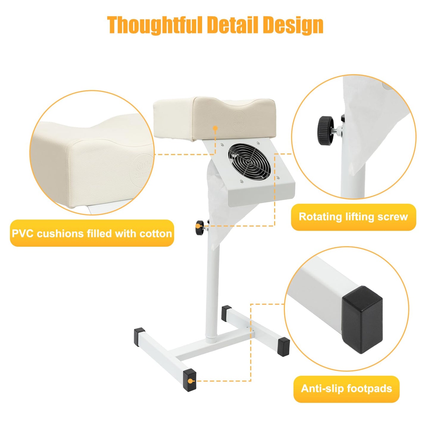 choayun Pedicure Foot Stool Stand, Height Adjustable Pedicure Manicure Footrest with Dust Extractor Fan & Bag, Non-Slip Pedicure Chair for Foot Massage Nail Beauty Salon Spa Tattoo (White)