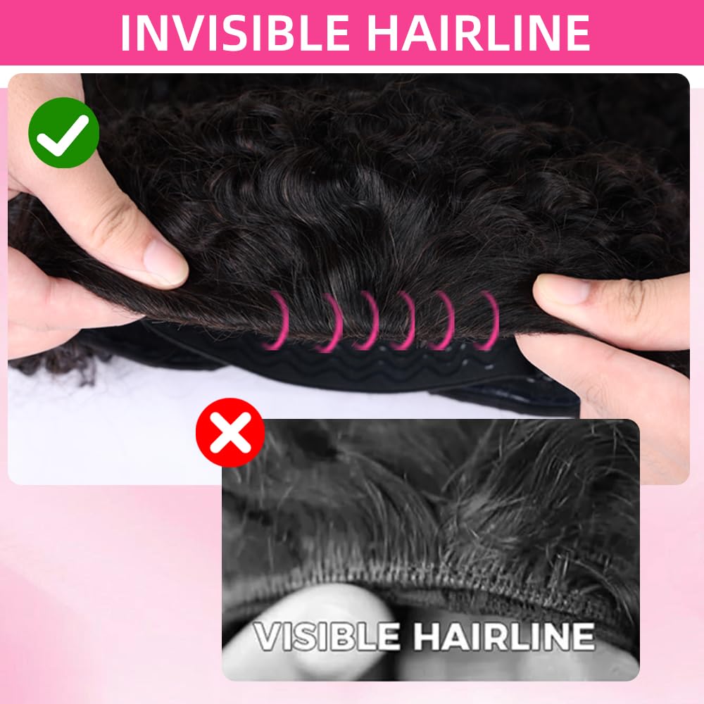 PERISMODA Burmese Curly Half Wig Glueless Wigs Human Hair with Spiral Curly End 200% Density 3 IN 1 Kinky Curly Human Hair Half Wig With Drawstring Seamless Clip Ins Flip Over Natural Color