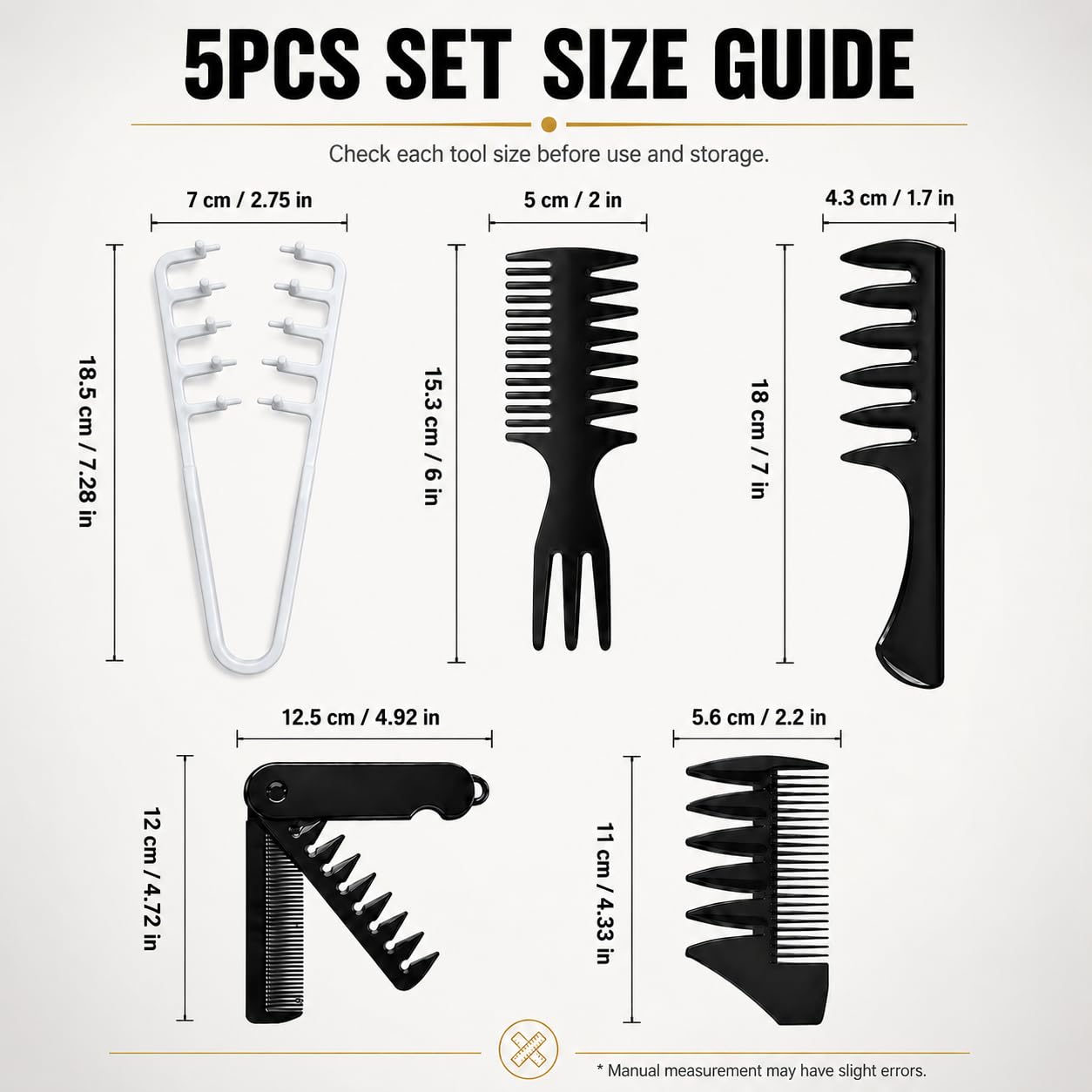 Volumizing Hair Styling Comb Set - 5PCS Texture Combs for Men & Women | Root Lift, Quiff, Slick Back Tools