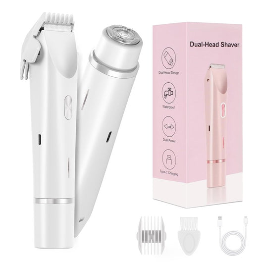 YZDJQX Bikini Trimmer for Women-2 in 1 Dual Head Electric Razors,IPX7 Waterproof Bikini Electric Shaver,Dry & Wet Use Painless Bikini Shaver,Pubic Hair Trimmer for Private Area & Body Hair,White