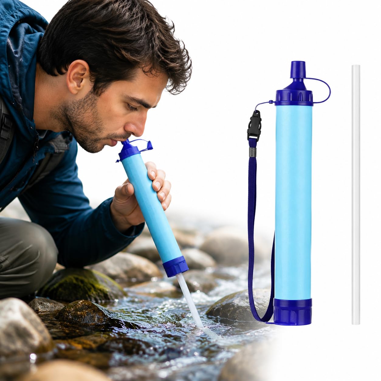 Portable Water Filter Straw - Compact Purifier with Extension Tube | Ideal for Hiking, Camping, and Emergency Preparedness