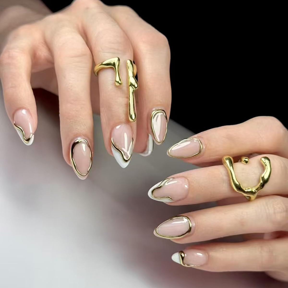 Pink Press-On Nails - 24 Pcs Short Almond White French with 3D Pearl Bow & Butterfly Design | Full Cover Acrylic Nail Art Tips for Women