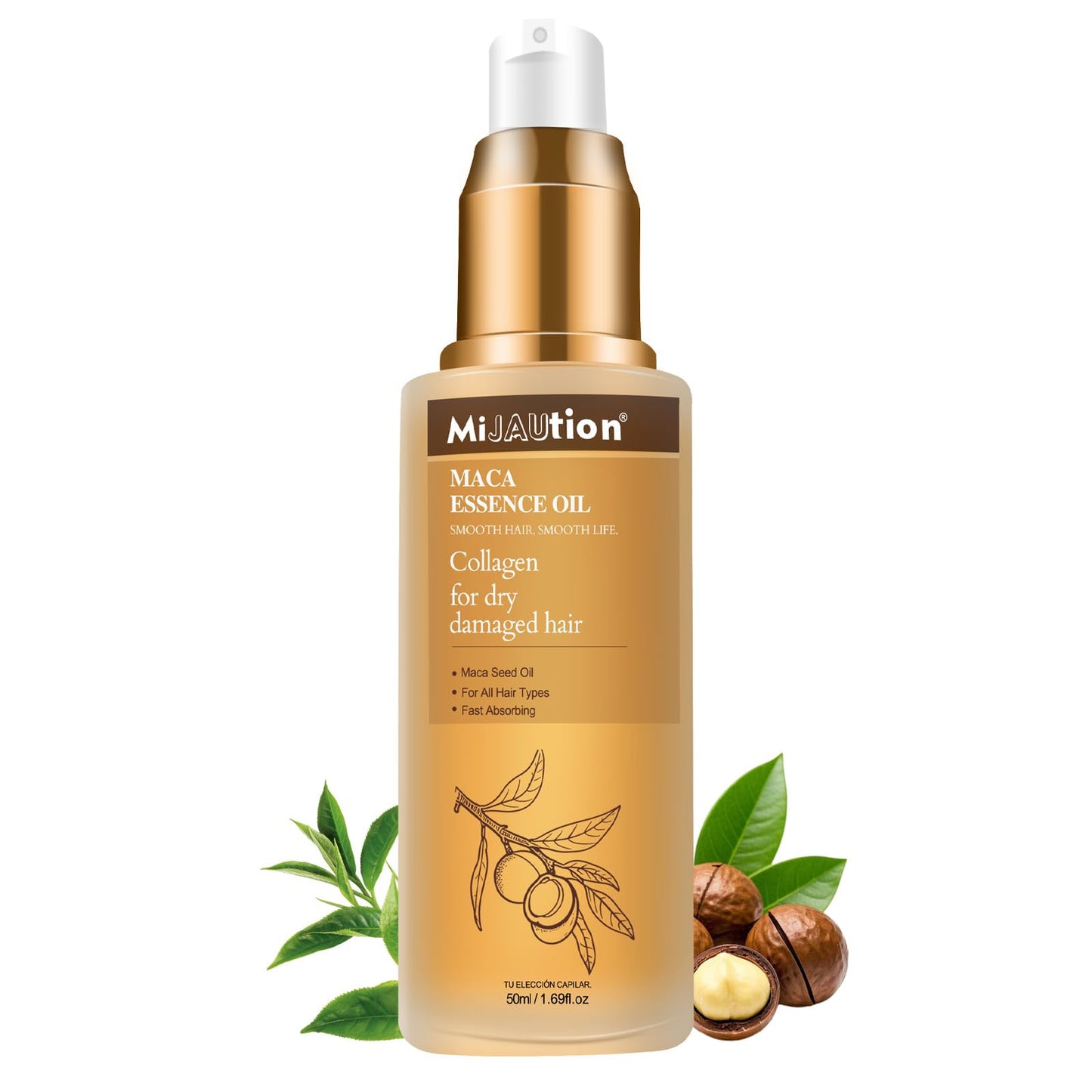 Mijaution Argan Oil Hair Oil for Frizzy & Damaged Hair, Lightweight Repair with Collagen, Smoothing Hair Oil for Curly or Dry Hair, 1.69Fl.oz