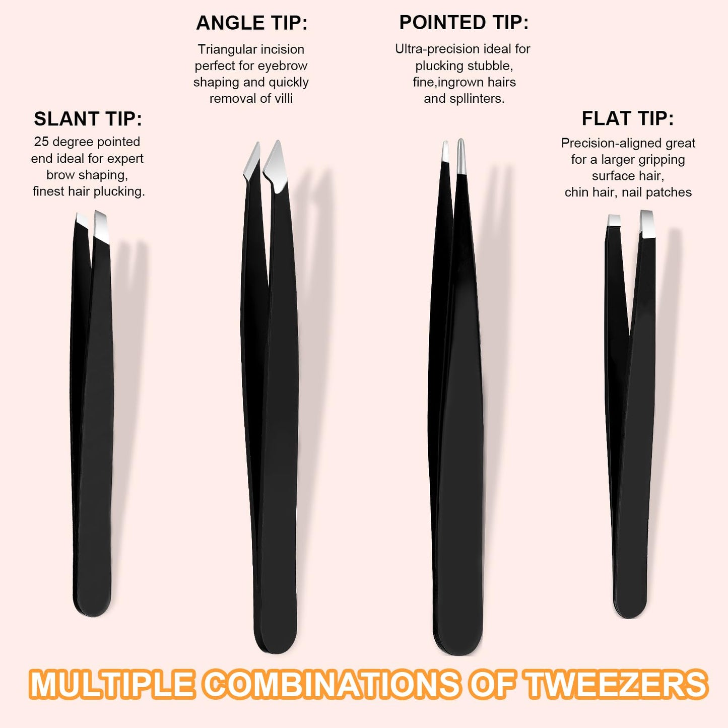 Yougai Tweezers Set,9 Pcs Professional Stainless Steel Tweezer Kit-Great Precision Eyebrow Tweezers for Ingrown Facial Hair with Leather Travel Case as Stocking Stuffing Gifts