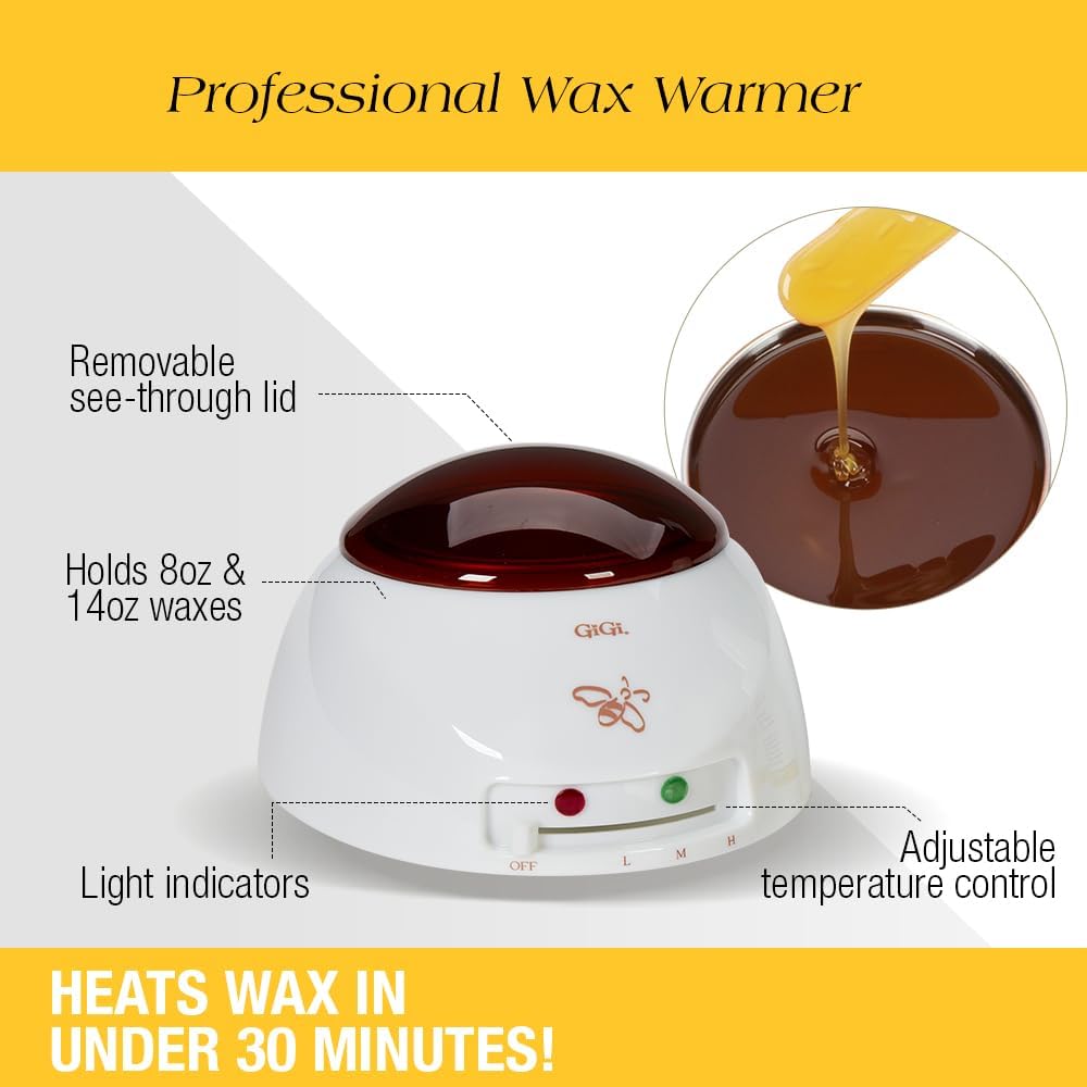 GiGi Brazilian Hard Wax Kit – At-Home Hair Removal Waxing Kit for Women with Wax Warmer, Applicator Sticks & Pre/Post Wax Care - Ideal for Face & Body