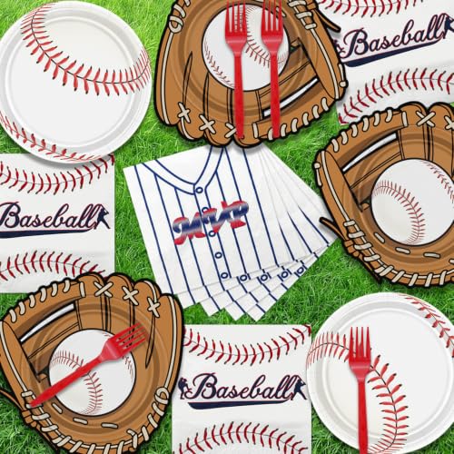 Baseball Party Plates and Napkins Set for Kids - 100 Pcs