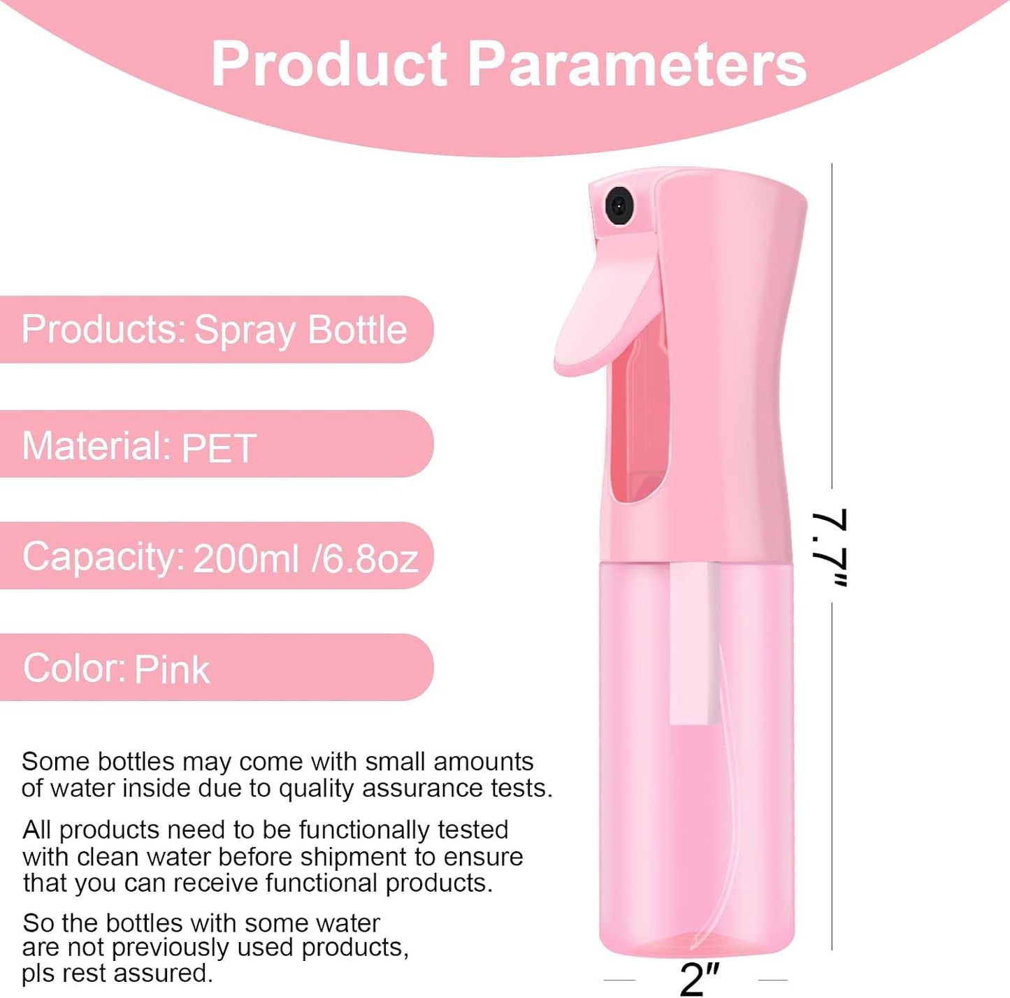 Continuous Spray Bottle for Hair | Fine Mist Refillable 6.8 Oz - Pink | Ideal for Skin Care, Pets, Plants, Travel