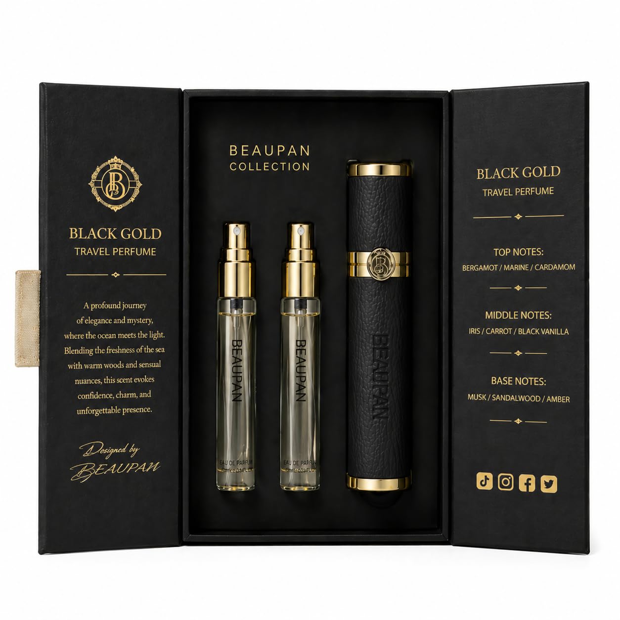 Black Gold Perfume Gift Set for Women - Mini Travel Kit | Long-Lasting Spicy Woody Fragrance with Bergamot, Black Vanilla & Sandalwood
