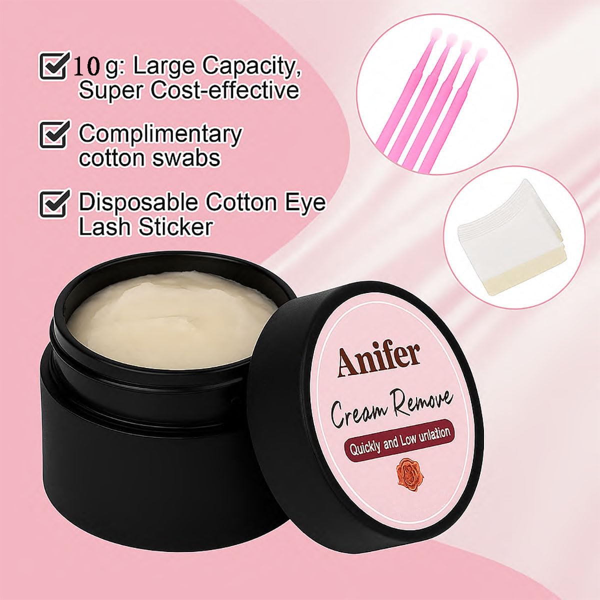 Eyelash Extension Remover - Fast-Dissolving Cream for Sensitive Skin | 10g, Rose Scent, No Residue (2 Pcs)