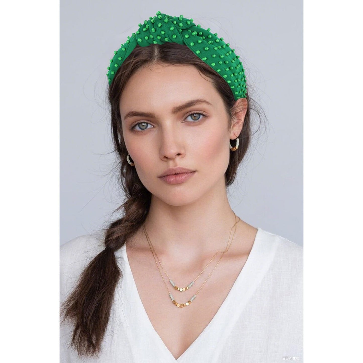 YISSION Green Knotted Headband for Women - Wide Beaded Hair Hoop, Stylish Hair Accessory for Daily Wear, St. Patrick's Day Festivals & Casual Outfits