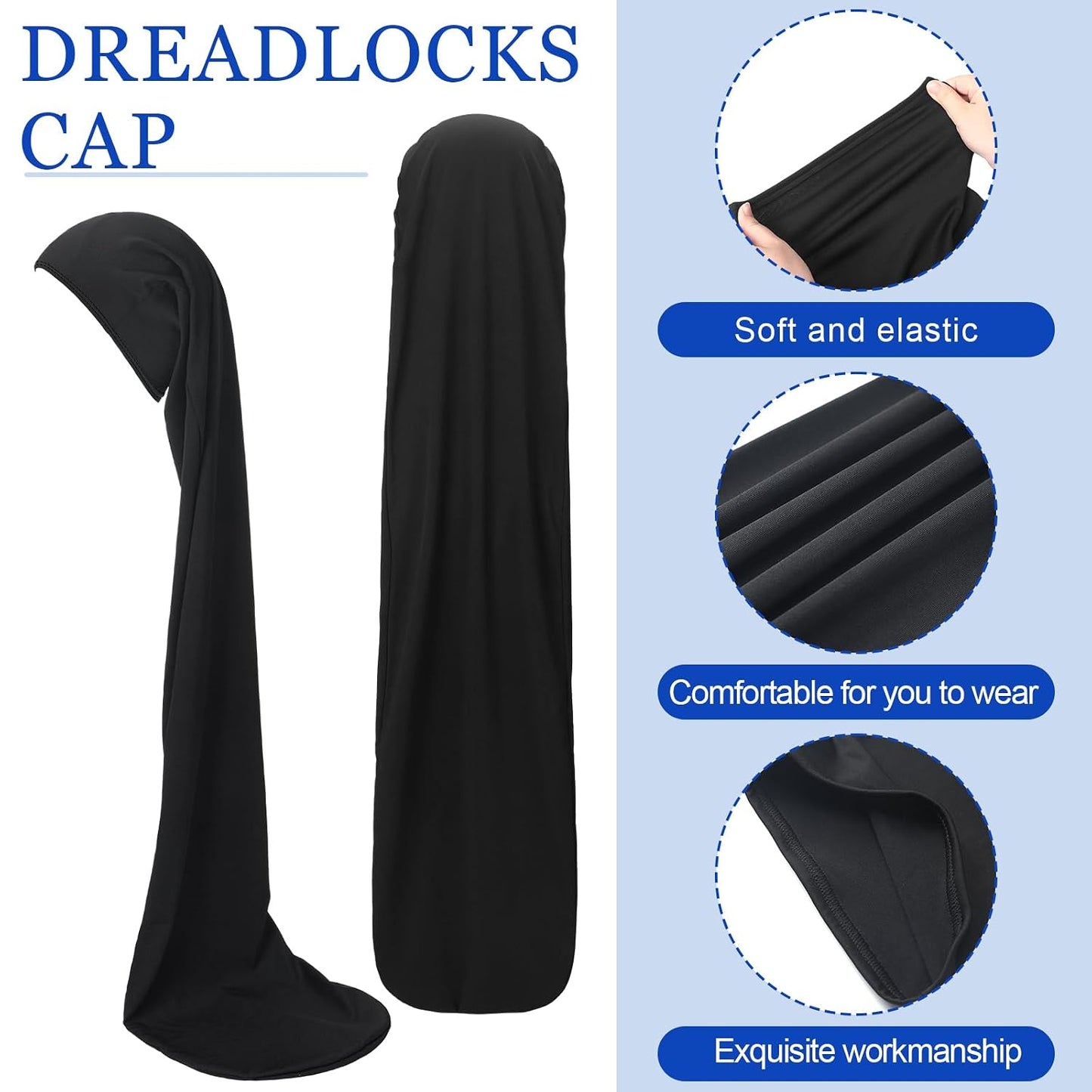 Jumbo Dreadlock Cap - 2 Pcs Hair Wraps for Men & Women | 37-Inch Black & Gray Sleeping Accessories