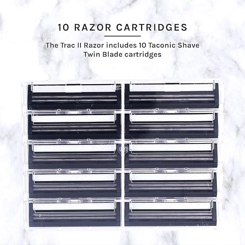 Taconic Shave Twin Blade Cartridge Razor - Heavyweight All Metal Design | 10 Cartridges Included
