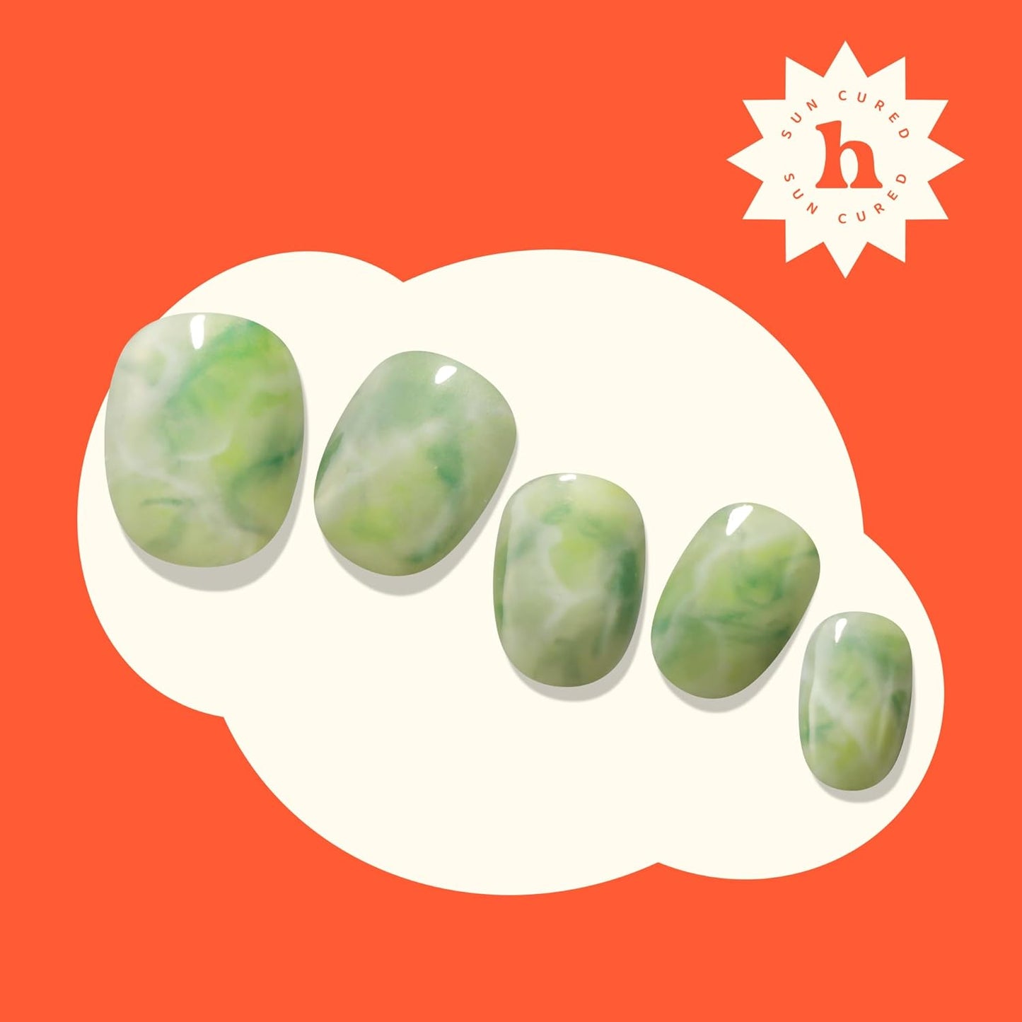Semi Cured Gel Nail Strips - Easy Apply Marble Green Design | 28 Strips, Prep Pads & Nail File Included