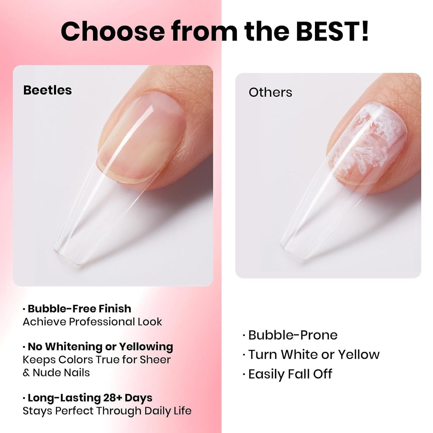 Beetles Gel Nail Tips - 576 Pcs Short Almond Acrylic False Nails | 12 Sizes, Easy DIY Press-On Extensions
