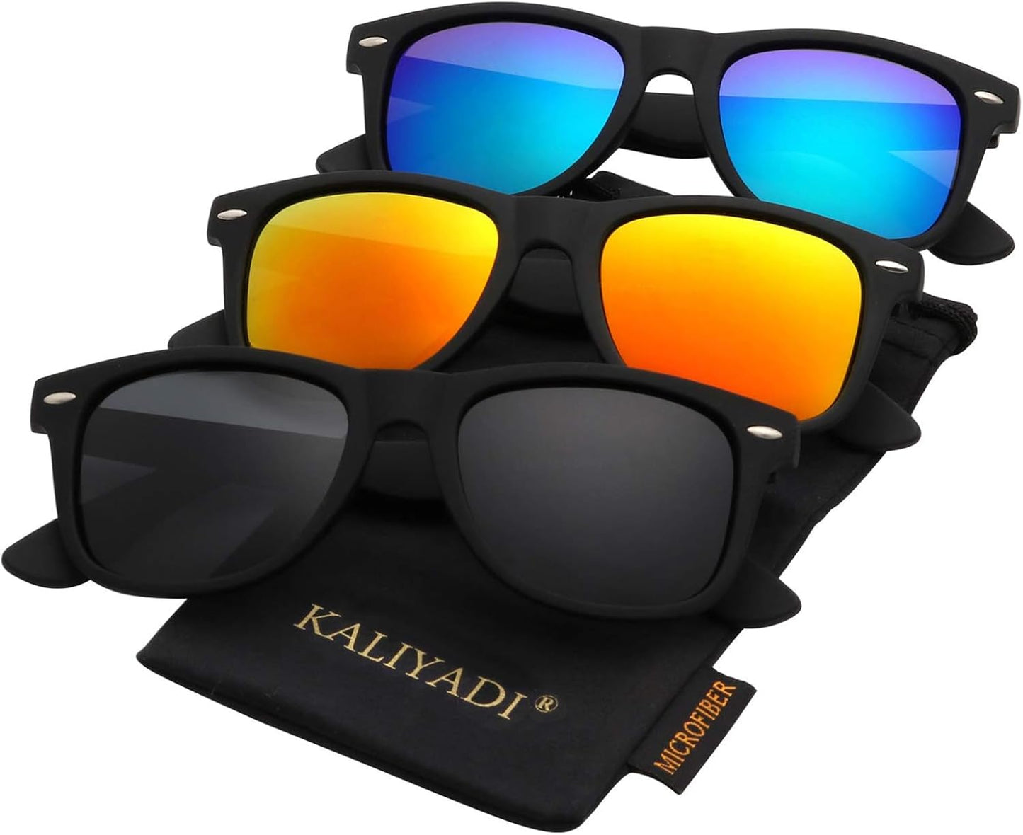 KALIYADI Polarized Sunglasses - Matte Finish, UV Blocking, Color Mirror Lenses | 3-Pack for Men & Women