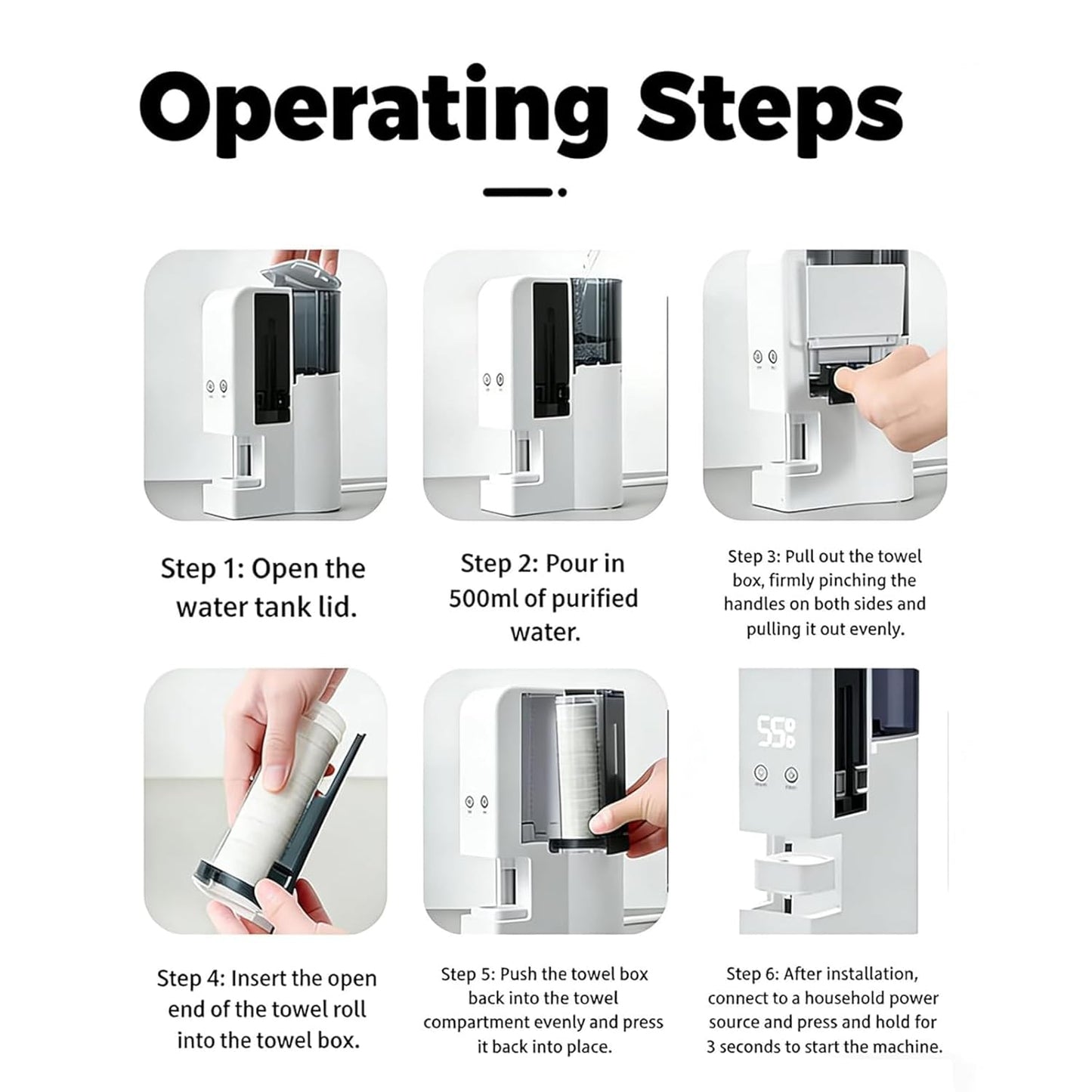 Fast Hot Towel Dispenser - 5s Heating, 500ml Tank, Auto-Dry | Includes 40 Compressed Towels for Spa & Home