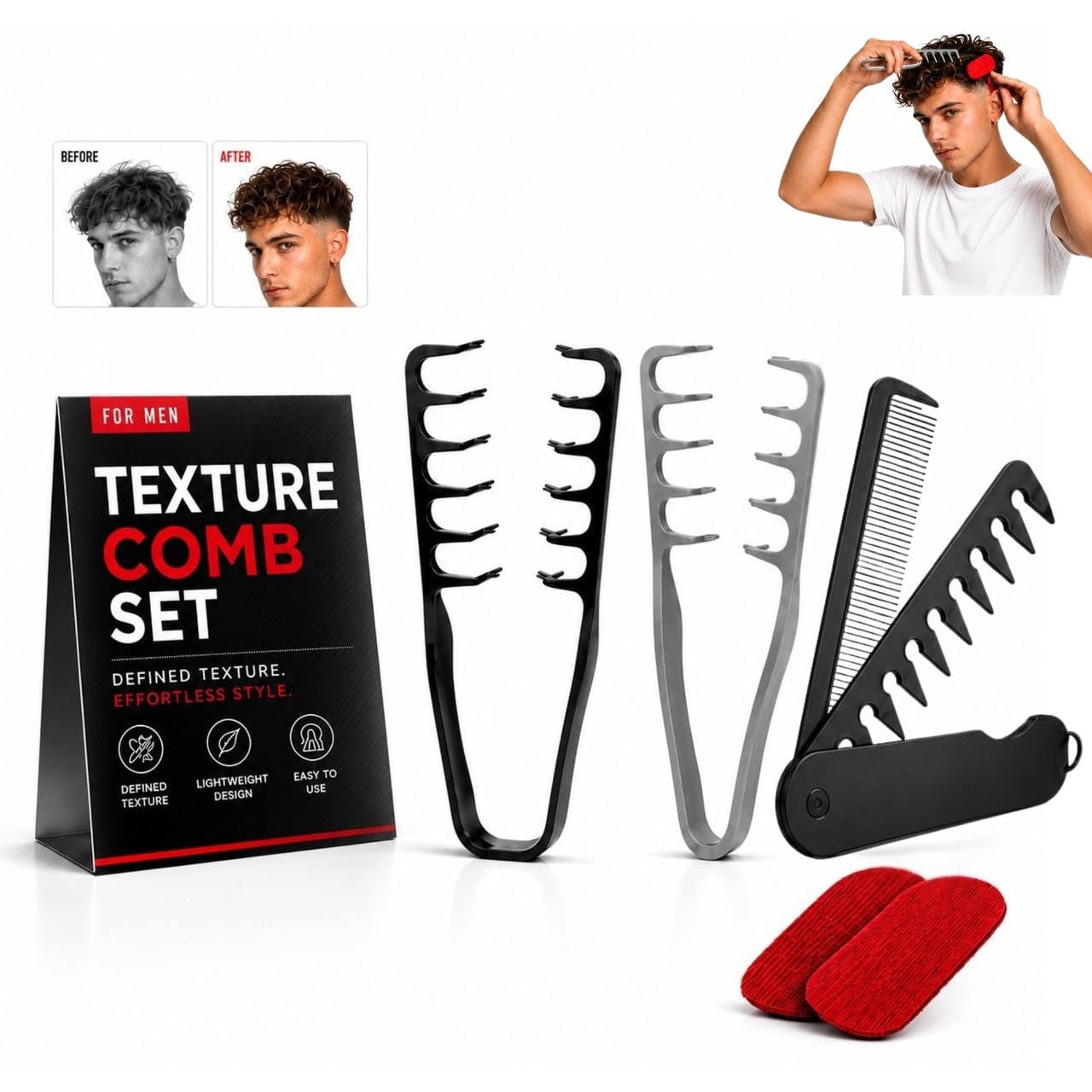 5-in-1 Texture Comb Set - Salon-Style Volumizing Hair Tool for Men & Women | Fluffy Texturizing Comb for Curly & Slick Back Hair