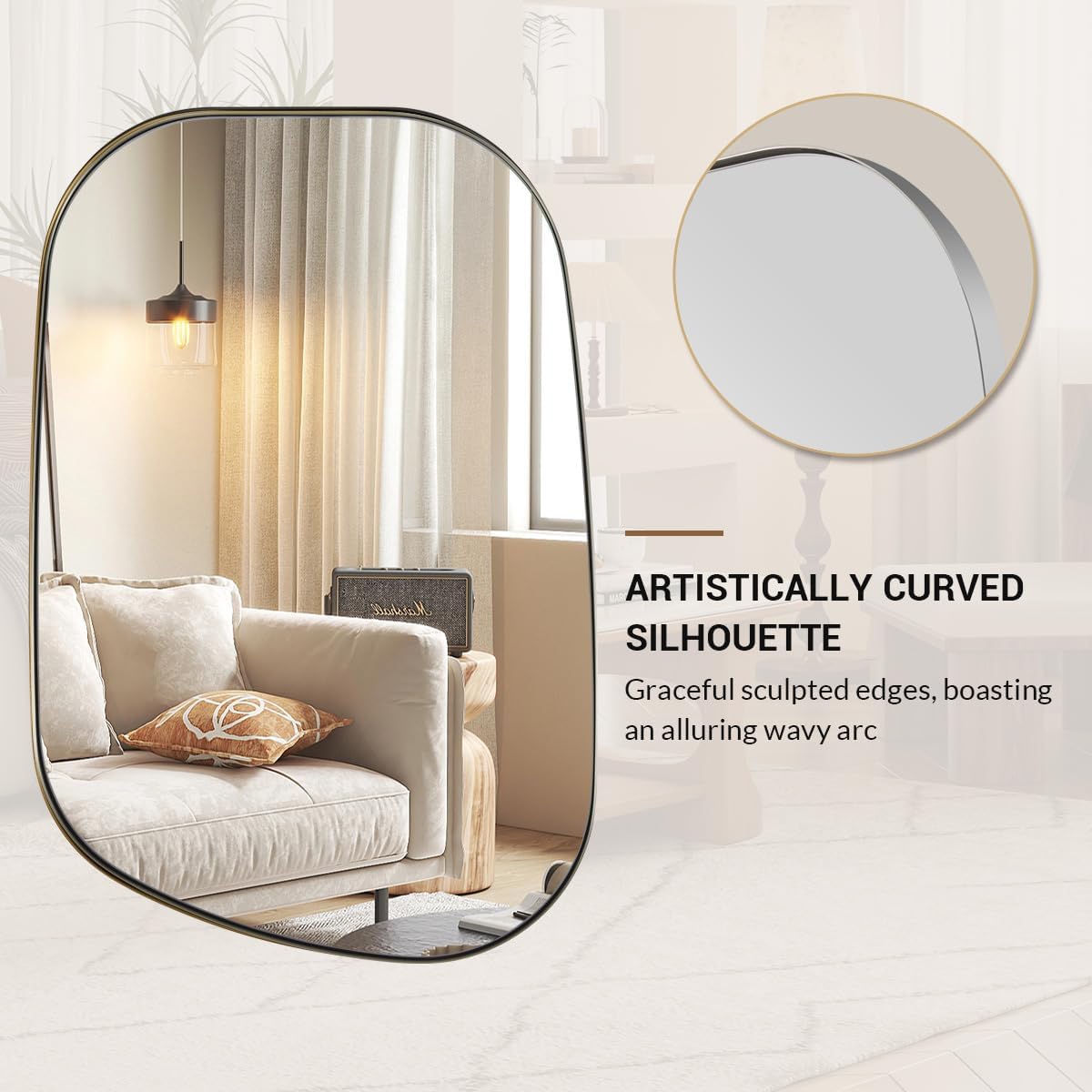 Chrome Asymmetrical Wall Mirror - Unique 24"x32" Irregular Design with SUS304 Stainless Steel Frame for Bathroom, Bedroom, Entryway