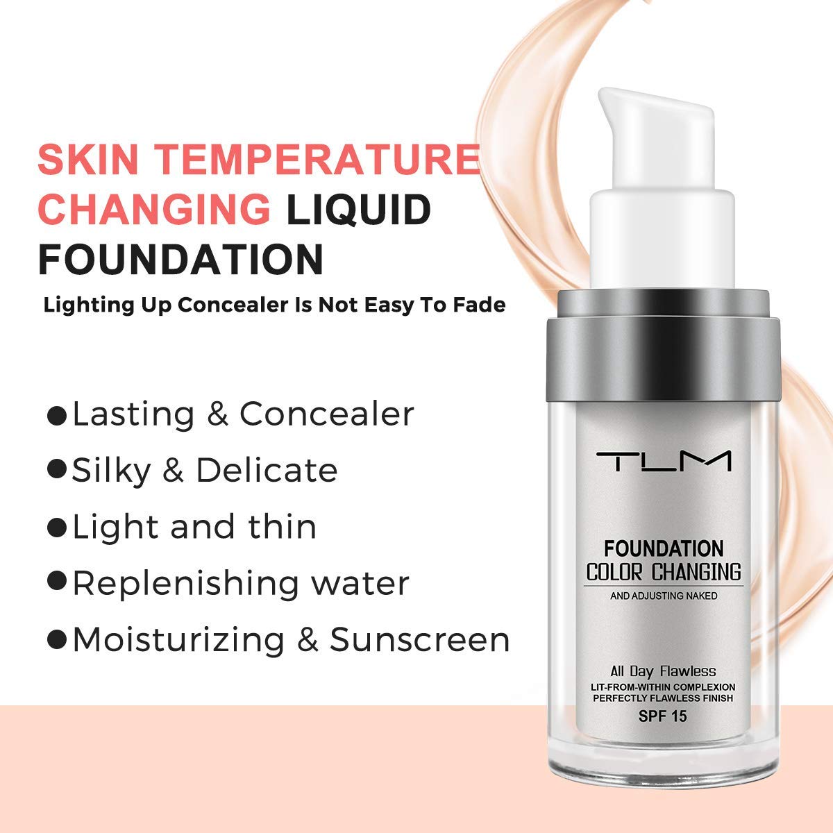 TLM Colour Changing Liquid Foundation - Wrinkle-Hiding BB Cream | Moisturizing Fluid for All Skin Tones, SPF 15, Pack of 2
