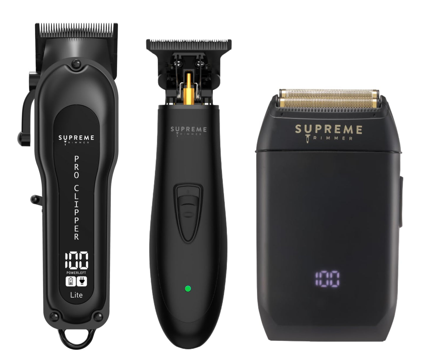 Supreme Trimmer 3-in-1 Barber Bundle | Pro Clipper, T-Shaper Trimmer & Crunch Foil Shaver | Professional Beard Trimmer Men’s Hair Clipper Kit | Gold